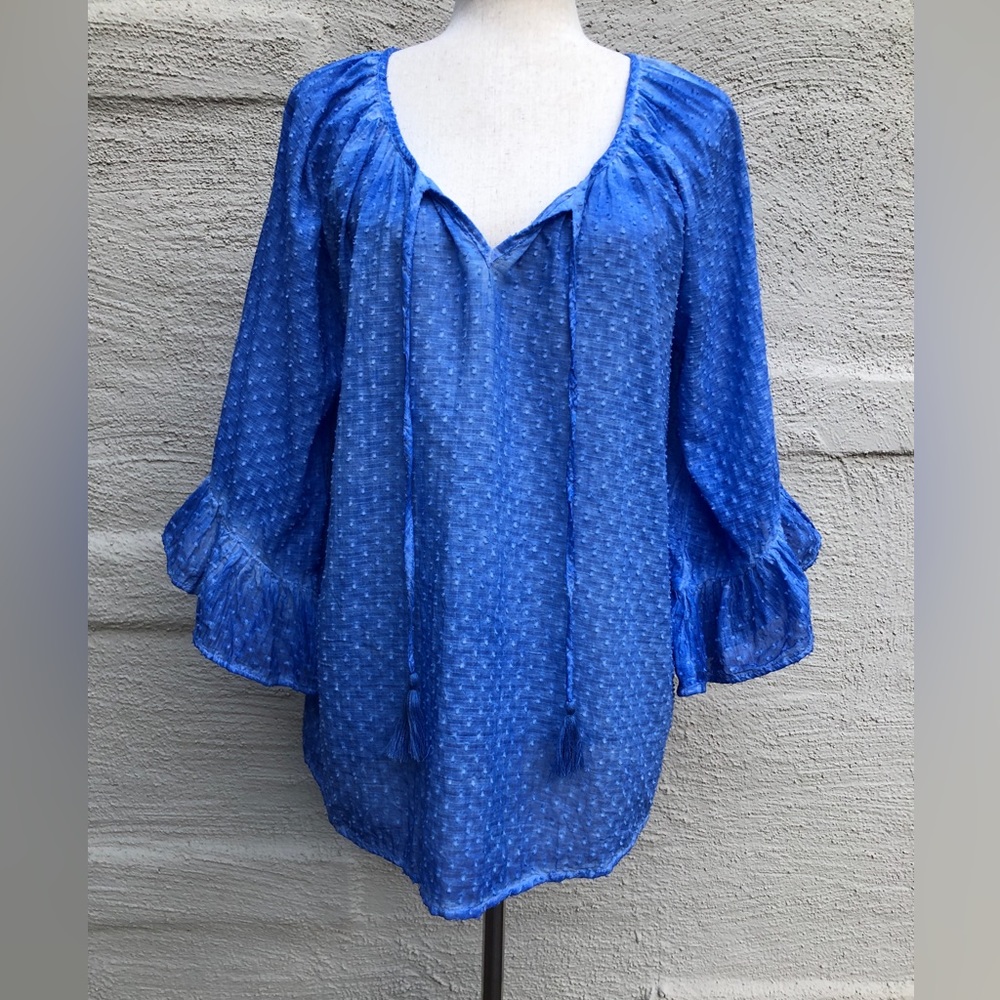 Lulalife Goldie Top Sky. 3/4 Sleeve, Hand Dyed Garment. NWT. Size- M